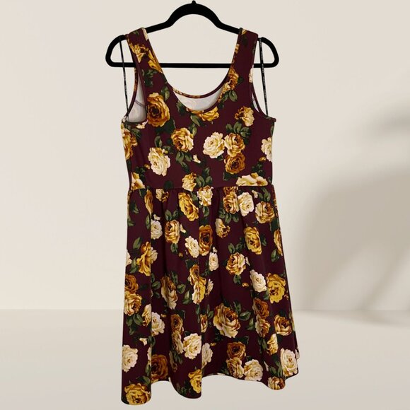 NWT Forever 21+ Burgundy Floral Skater Dress – Size XL - Picture 4 of 7